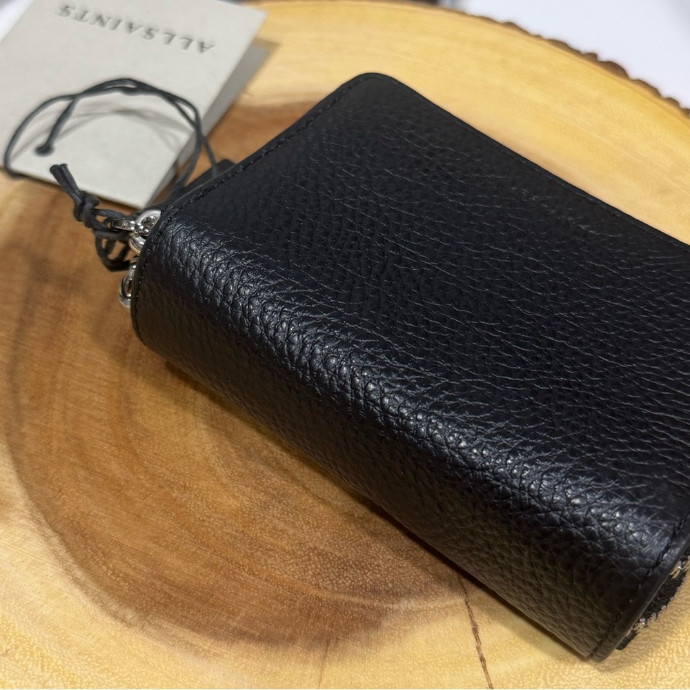 AllSaints Black Pebbled Leather Zip Wallet with Tassel Pull - Picture 4 of 10